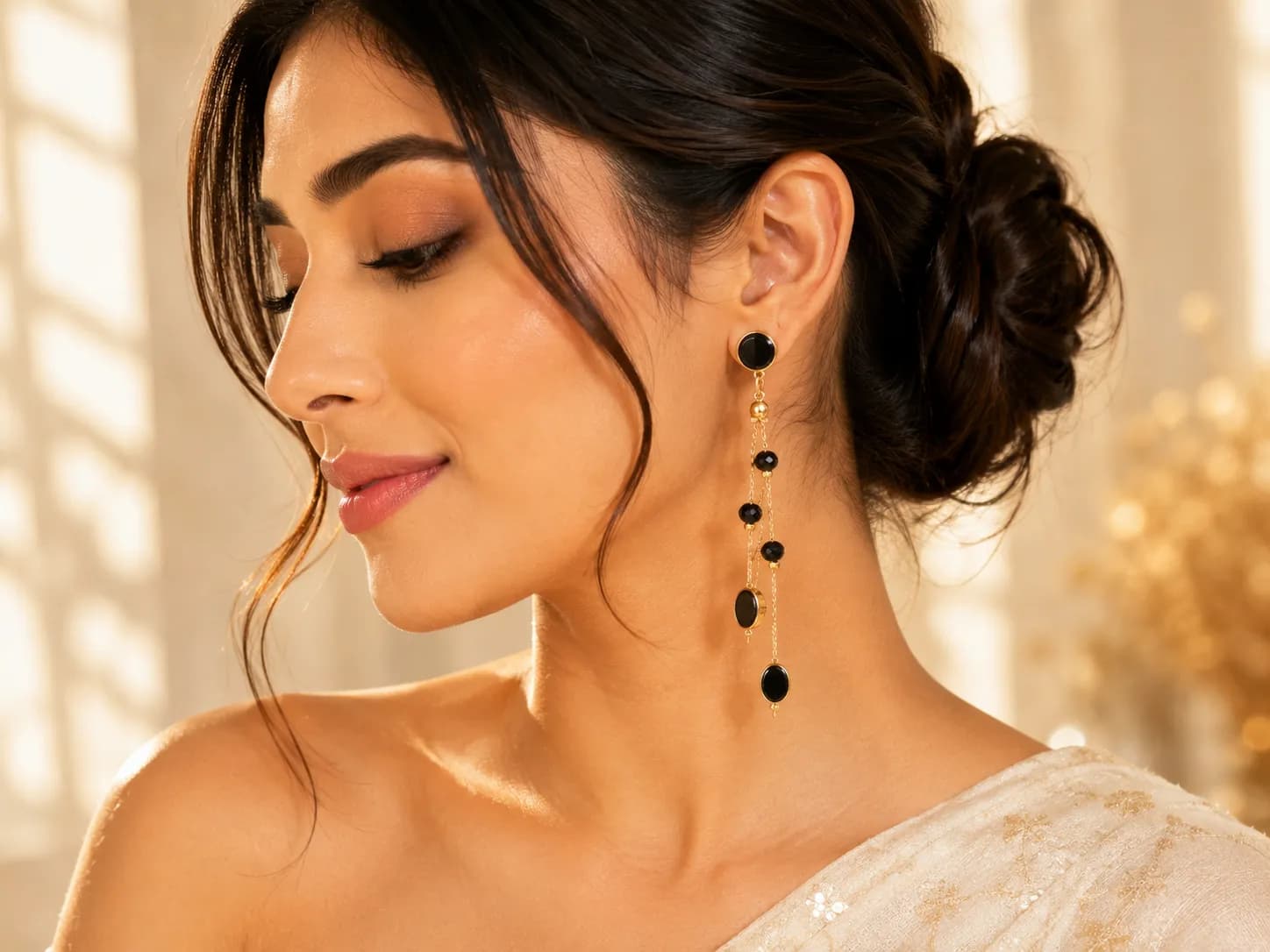 Black Onyx Long Chain Drop Earrings